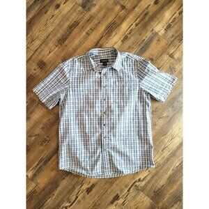 Eddie Bauer Shirt Men's Large Blue Plaid Short Sleeve Button Up